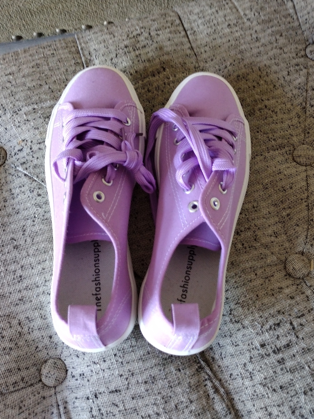Canvas Lace-Up Sneakers for Women - Lavender,Size 9
